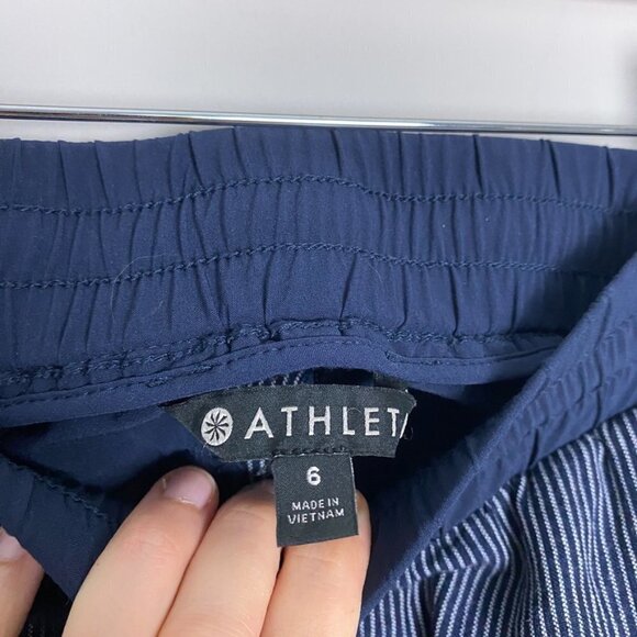 Athleta Striped Bali Linen Ankle Cropped Pants Womens 6 Blue - Picture 6 of 8